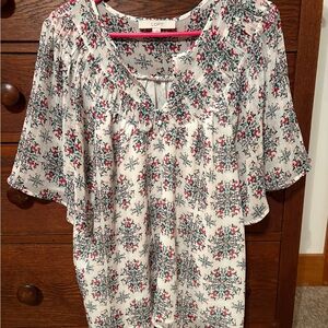 LOFT Floral Blouse - White and Red
